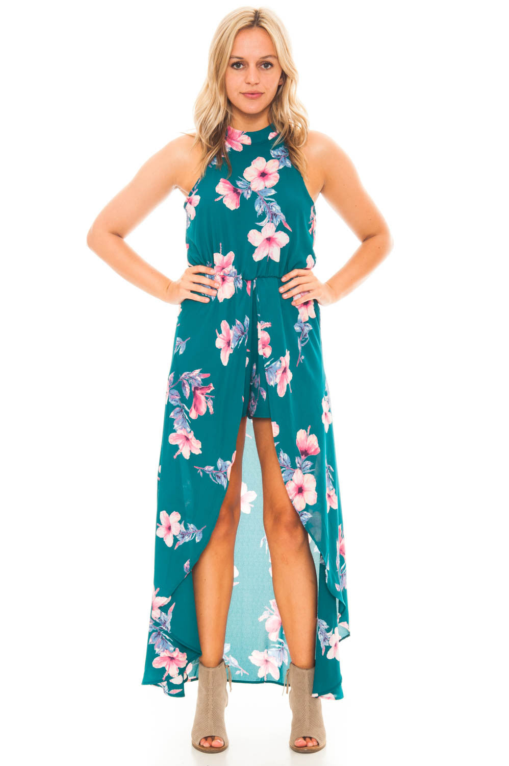 Floral Romper With Skirt Overlay ...